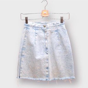 1980s Vintage Light Acid Wash Denim High Waist Mini Skirt